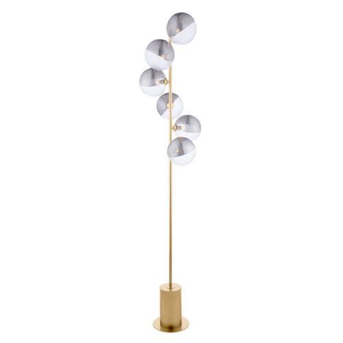 Spiral 6 Light Floor Lamp Matt Gold & Smoked/Clear Ribbed Glass