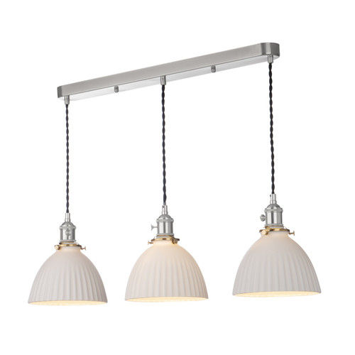 Hadano 3 Light Bar Pendant Antique Chrome & Ceramic Domed Shade