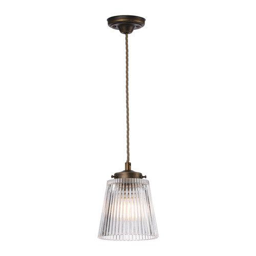Odell Single Pendant Ribbed Glass and Antique Brass