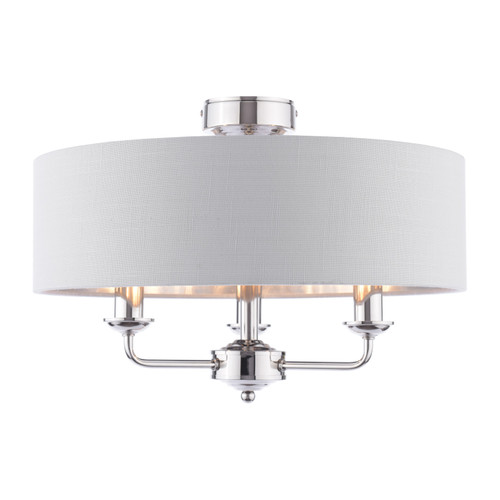 Laura Ashley Sorrento 3 Light Semi-Flush Satin Nickel and Natural