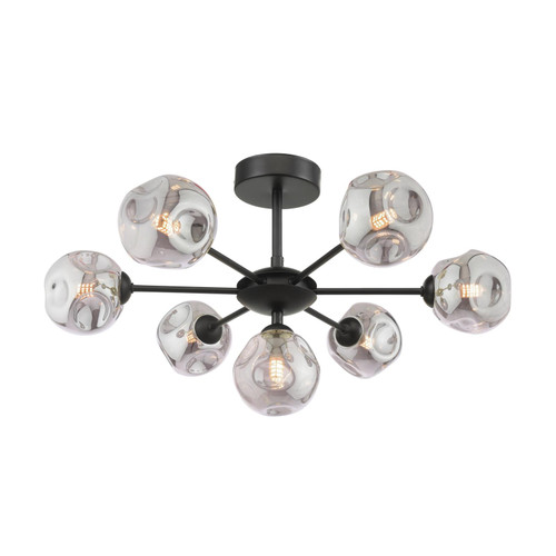 Cohen 7 Light Pendant Matt Black With Closed Organic Smoked Glass Cohen 7 Light Pendant Matt Black With Closed Organic Smoked Glass