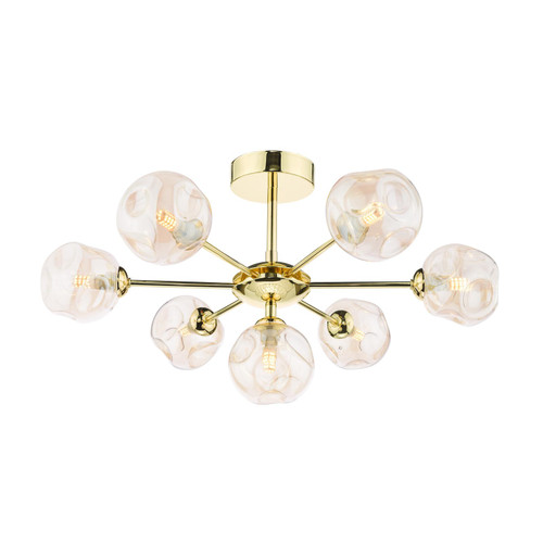 Cohen 7 Light Semi Flush Polished Gold With Closed Organic Amber Glass Cohen 7 Light Semi Flush Polished Gold With Closed Organic Amber Glass