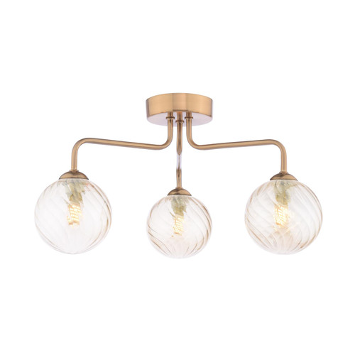 Feya 3 Light Semi-Flush Antique Bronze With Twisted Amber Glass Feya 3 Light Semi-Flush Antique Bronze With Twisted Amber Glass