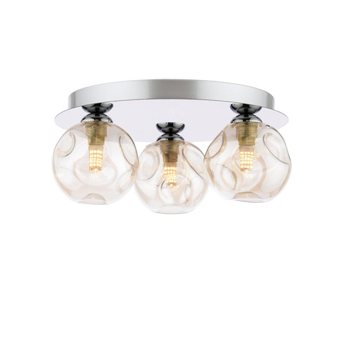 Foley 3 Light Flush Polished Chrome With Closed Organic Amber Glass Foley 3 Light Flush Polished Chrome With Closed Organic Amber Glass