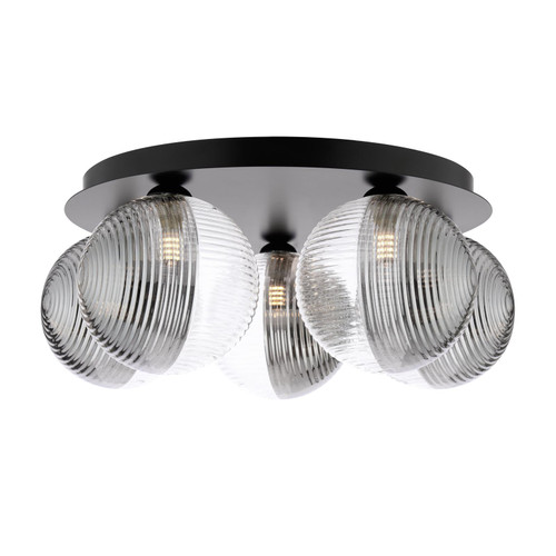 Foley 5 Light Flush Matt Black With Smoked/Clear Ribbed Glass Foley 5 Light Flush Matt Black With Smoked/Clear Ribbed Glass