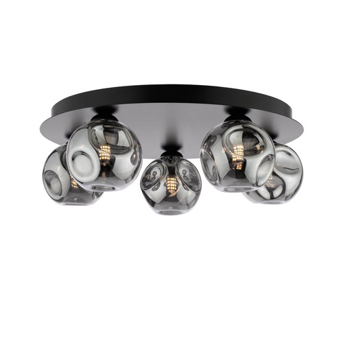 Foley 5 Light Flush Matt Black With Closed Organic Smoked Glass Foley 5 Light Flush Matt Black With Closed Organic Smoked Glass