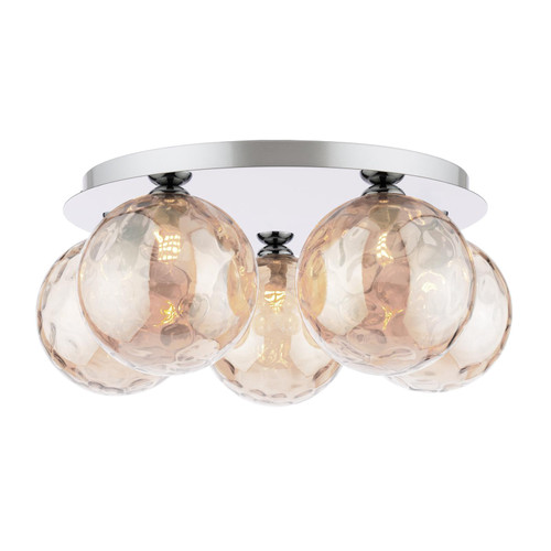 Foley 5 Light Flush Polished Chrome With Amber Dimpled Glass Foley 5 Light Flush Polished Chrome With Amber Dimpled Glass