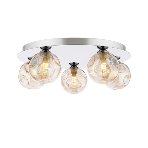 Foley 5 Light Flush Polished Chrome With Closed Organic Amber Glass Foley 5 Light Flush Polished Chrome With Closed Organic Amber Glass