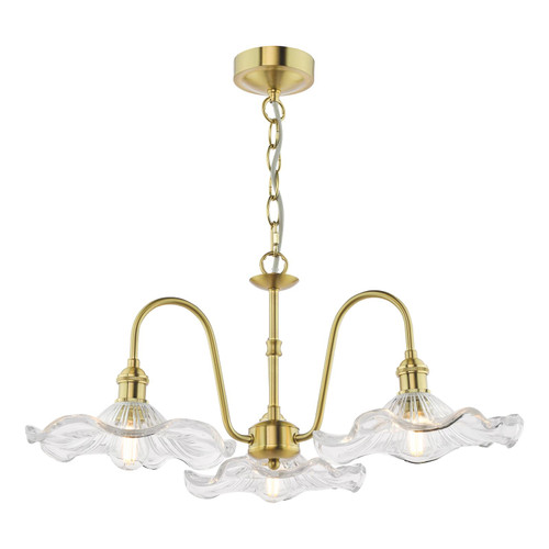 Hadano 3 Light Pendant Natural Brass and Glass
