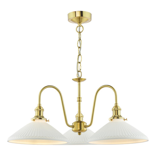 Hadano 3 Light Pendant Natural Brass and White