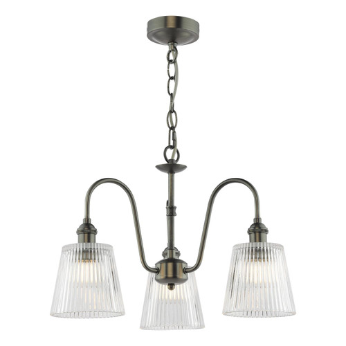 Hadano 3 Light Pendant Antique Chrome and Ribbed Glass