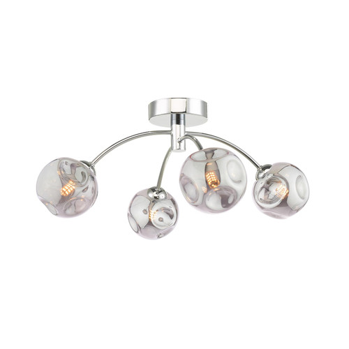 Izzy 4 Light Semi Flush Polished Chrome With Closed Organic Smoked Glass Izzy 4 Light Semi Flush Polished Chrome With Closed Organic Smoked Glass