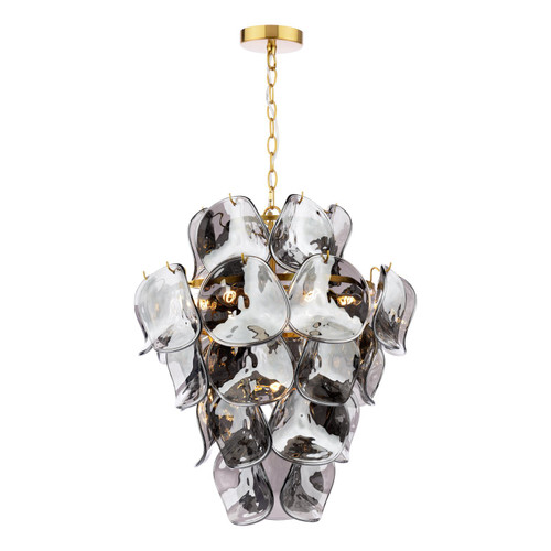 Genoa 8 Light Pendant Natural Brass and Smoked Glass