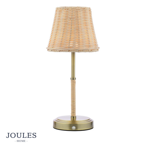 Elcot Rechargeable Table Lamp Antique Brass With Rattan Shade LED