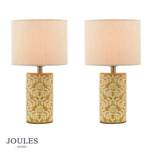Highclere Twin Pack Table Lamp Yellow Ceramic With Shade