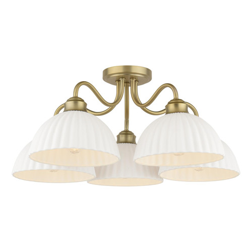 Laura Ashley Durford 5 Light Semi-Flush Matt Antique Brass and White Ceramic
