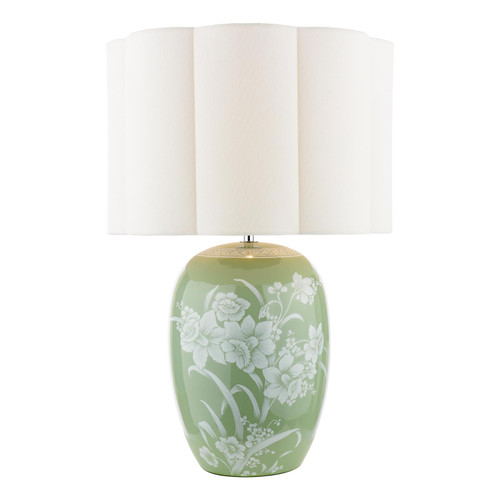 Laura Ashley Pashley Table Lamp Green Ceramic and Polished Chrome With Shade
