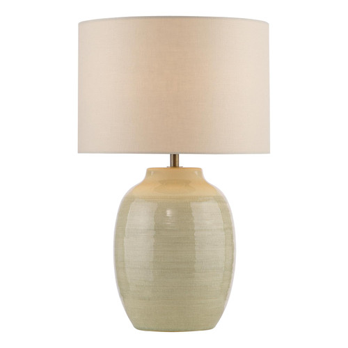 Amsara Table Lamp Green Ceramic and Antique Brass With Linen Shade