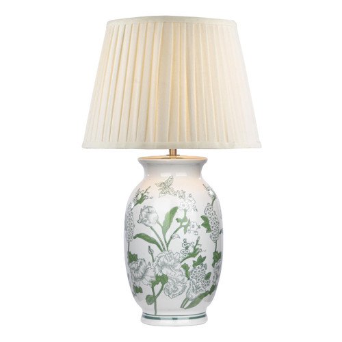Aviara Table Lamp Green Ceramic and Antique Brass With Ivory Pleated Shade