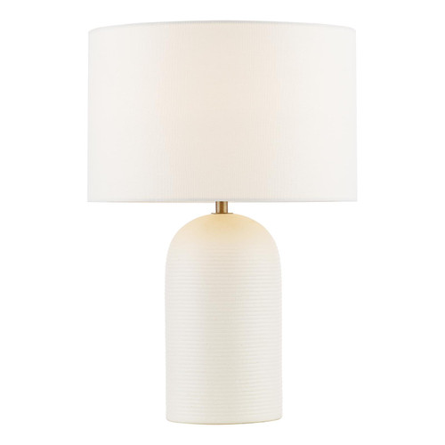 Bayonne Table Lamp White Ceramic and Antique Brass With Linen Drum Shade