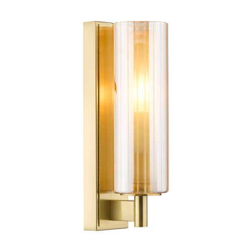 Bevin Bathroom Wall Light Natural Brass and Amber Ribbed Glass IP44