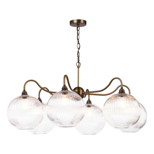 Caliro 6 Light Pendant Antique Bronze with Ribbed Glass Globe Shades