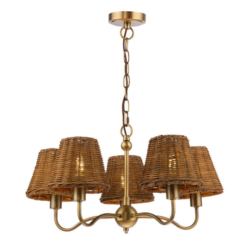 Elara 5 Light Pendant Antique Bronze With Hand-Woven Rattan Shades