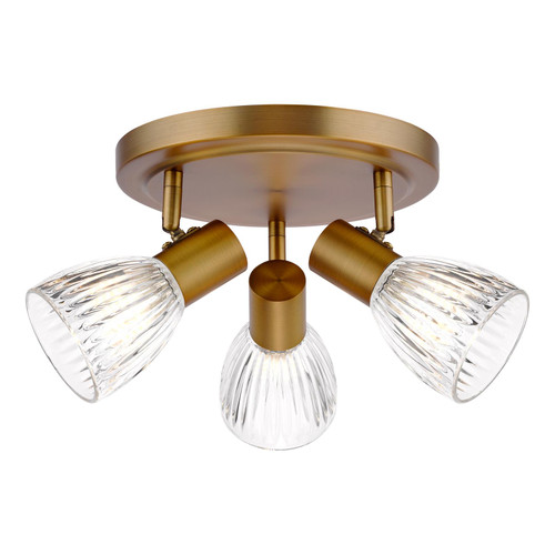 Elron 3 Light Plate Spotlight Antique Bronze and Ribbed Glass