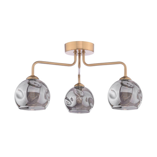 Feya 3 Light Semi-Flush Antique Bronze With Organic Smoked Glass