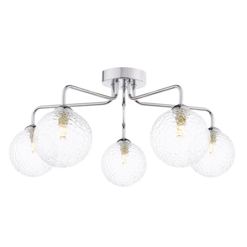 Feya 5 Light Semi Flush Polished Chrome With Clear Hammered Glass