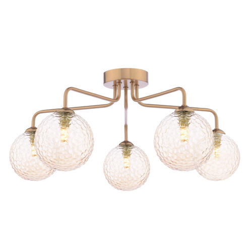 Feya 5 Light Semi-Flush Antique Bronze With Amber Hammered Glass