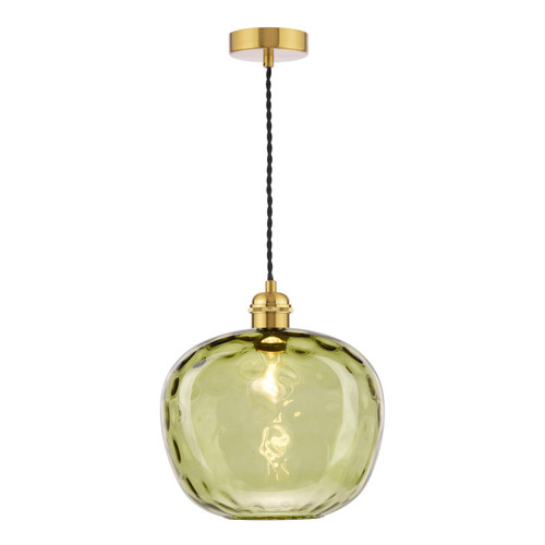 George Pendant Natural Brass with Green Dimple Glass
