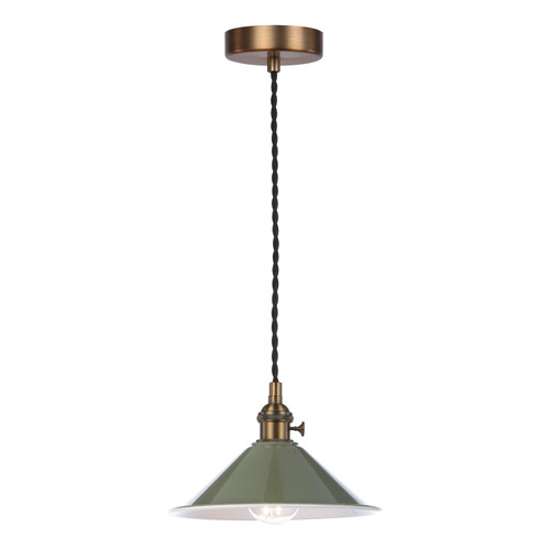 Hadano E14 Pendant Antique Bronze with Gloss Green Metal Shade 18cm