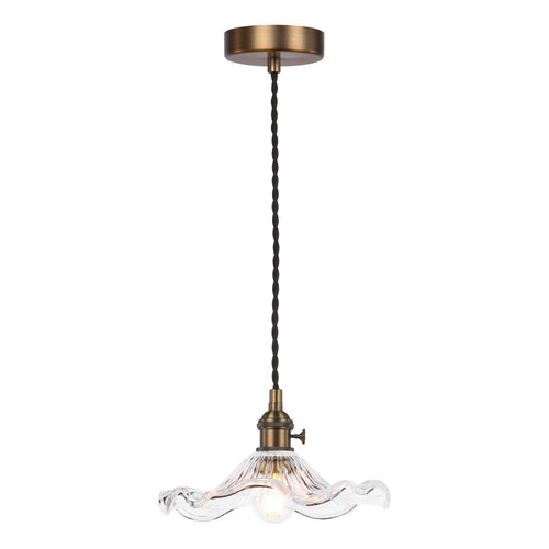 Hadano E14 Pendant Antique Bronze with Wavy Glass Shade