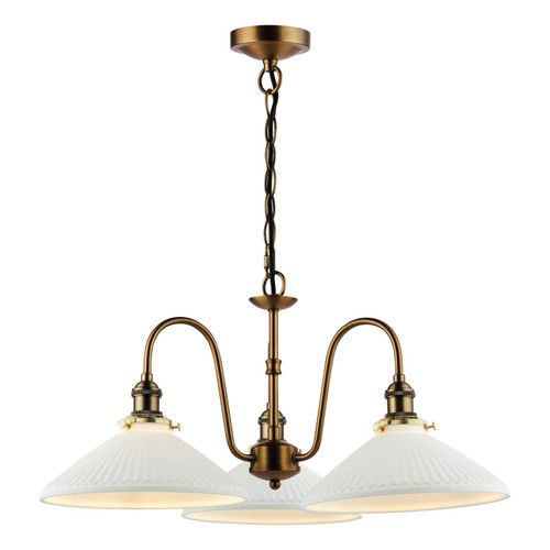 Hadano 3 Light Pendant Antique Bronze with White Shallow Ceramic Shades