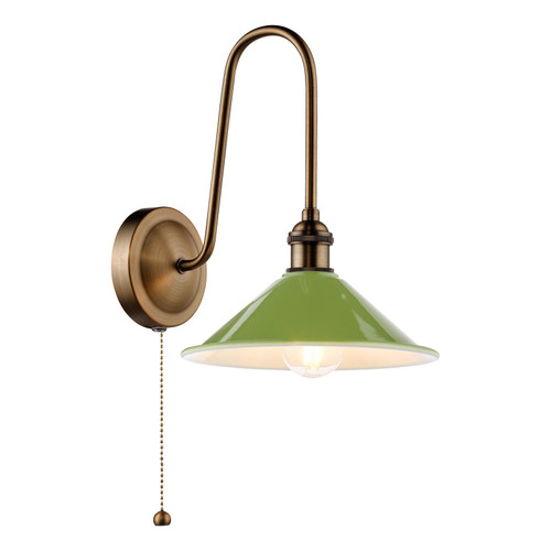 Hadano Tall Wall Light Antique Bronze with Gloss Green Metal Shade 18cm