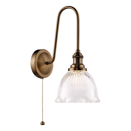 Hadano Tall Wall Light Antique Bronze with Domed Ribbed Glass Shade