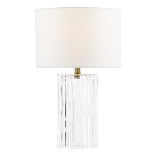 Iggy Table Lamp Ribbed Glass and Antique Brass With Linen Shade