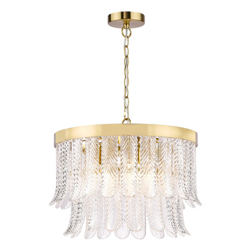 Irisen 6 Light Pendant Natural Brass and Textured Glass