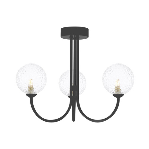 Jared 3 Light Semi Flush Matt Black With Clear Hammered Glass