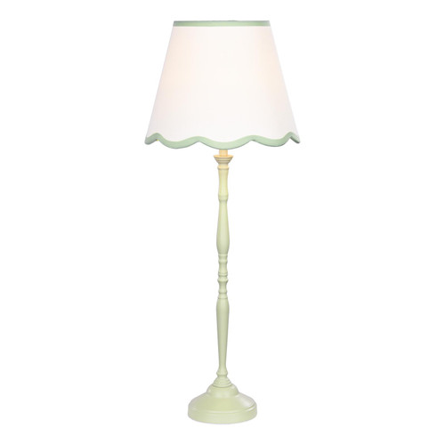 Lupo Table Lamp Matt Green With Linen Scalloped Shade