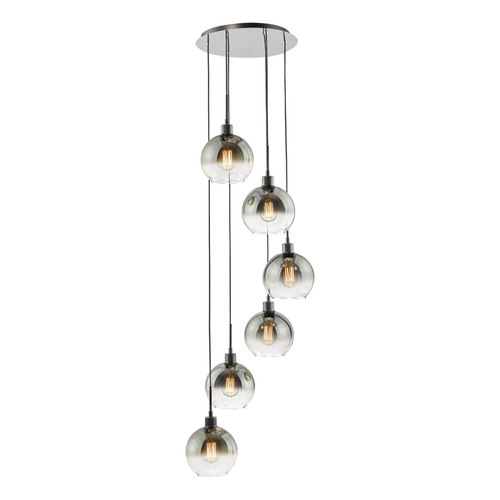 Lycia 6 Light Cluster Pendant Matt Black and Smoked Ombre Glass