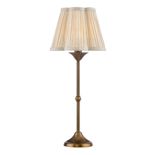 Lydian Table Lamp Antique Bronze With Linen Scalloped Pleated Shade