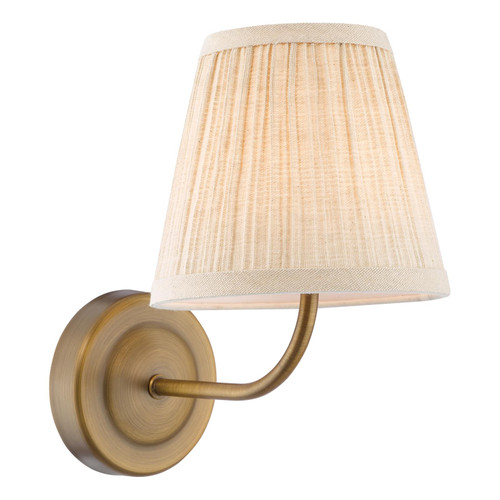 Navarro Rechargeable Wall Light Antique Bronze With Natural Linen Pleated Shade LED