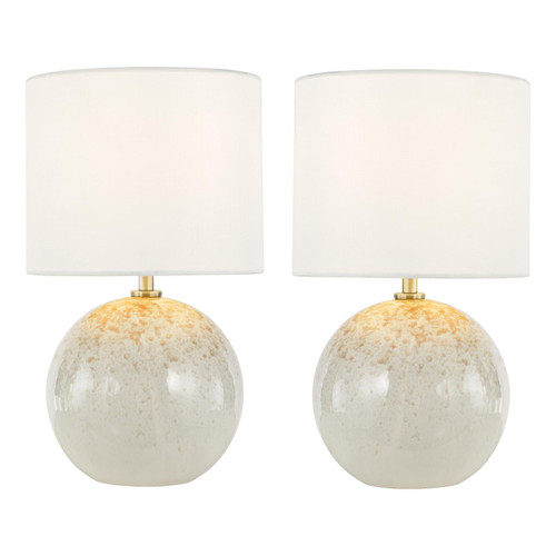 Nicolette Twin Pack Table Lamp Pink and Cream Ceramic With Linen Shade