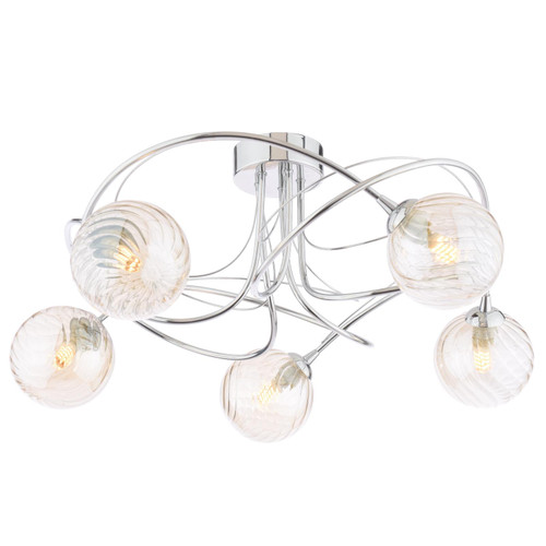 Onawa 5 Light Semi Flush Polished Chrome With Twisted Amber Glass