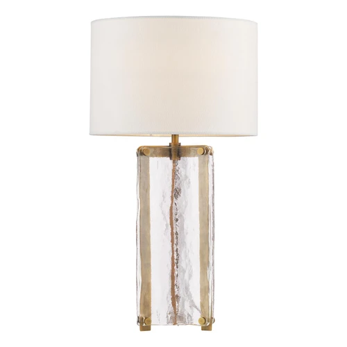 Ravis Table Lamp Antique Bronze and Textured Glass With Shade