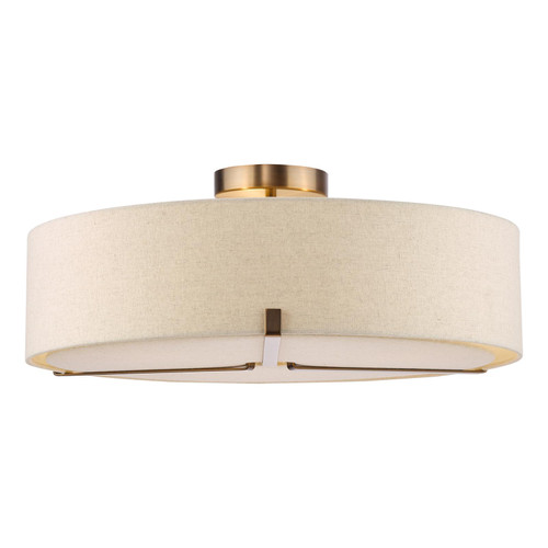 Santino 3 Light Semi-Flush Antique Bronze With Natural Linen Shade