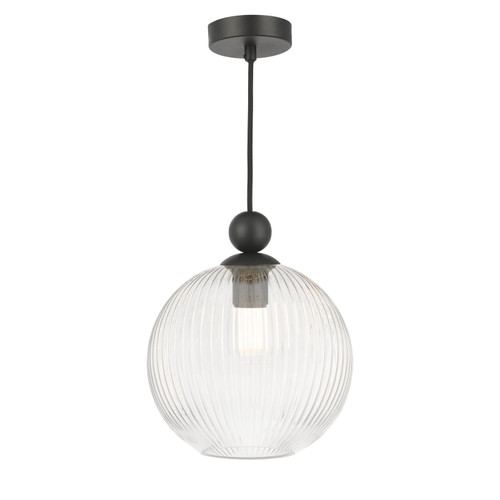 Pendant Matt Black with Ribbed Globe Glass