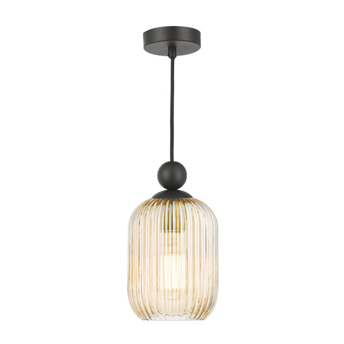 Pendant Matt Black with Champagne Ribbed Glass